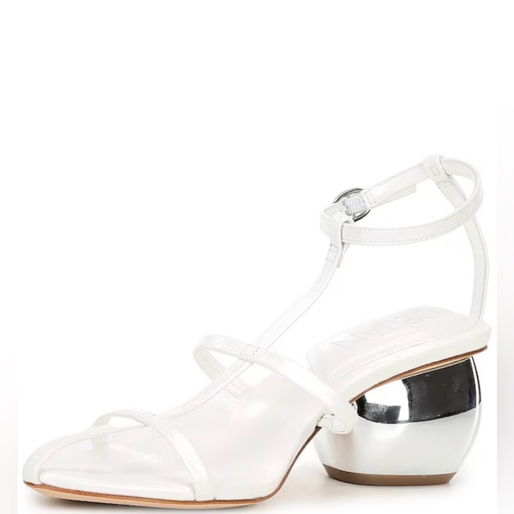 White Ankle-Strap Heeled Sandals with Silver Accent - Picture 2 of 9
